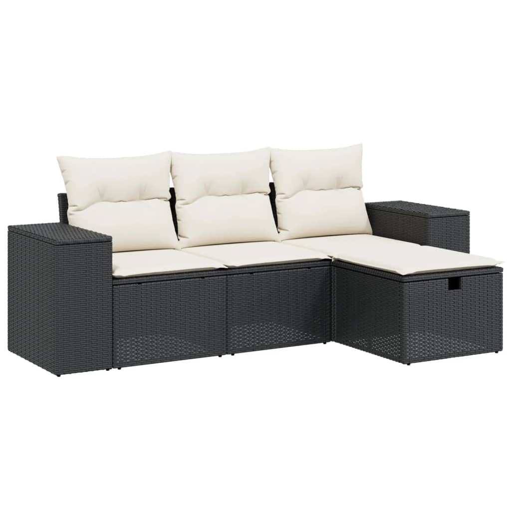 4-delige Loungeset met kussens poly rattan zwart is nu te koop bij PeponiXL, paradijselijk wonen!