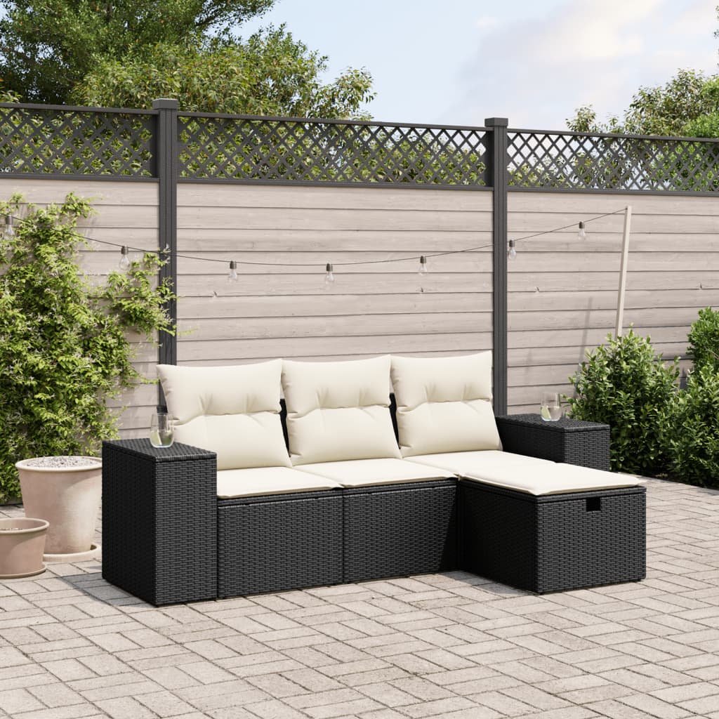 4-delige Loungeset met kussens poly rattan zwart is nu te koop bij PeponiXL, paradijselijk wonen!