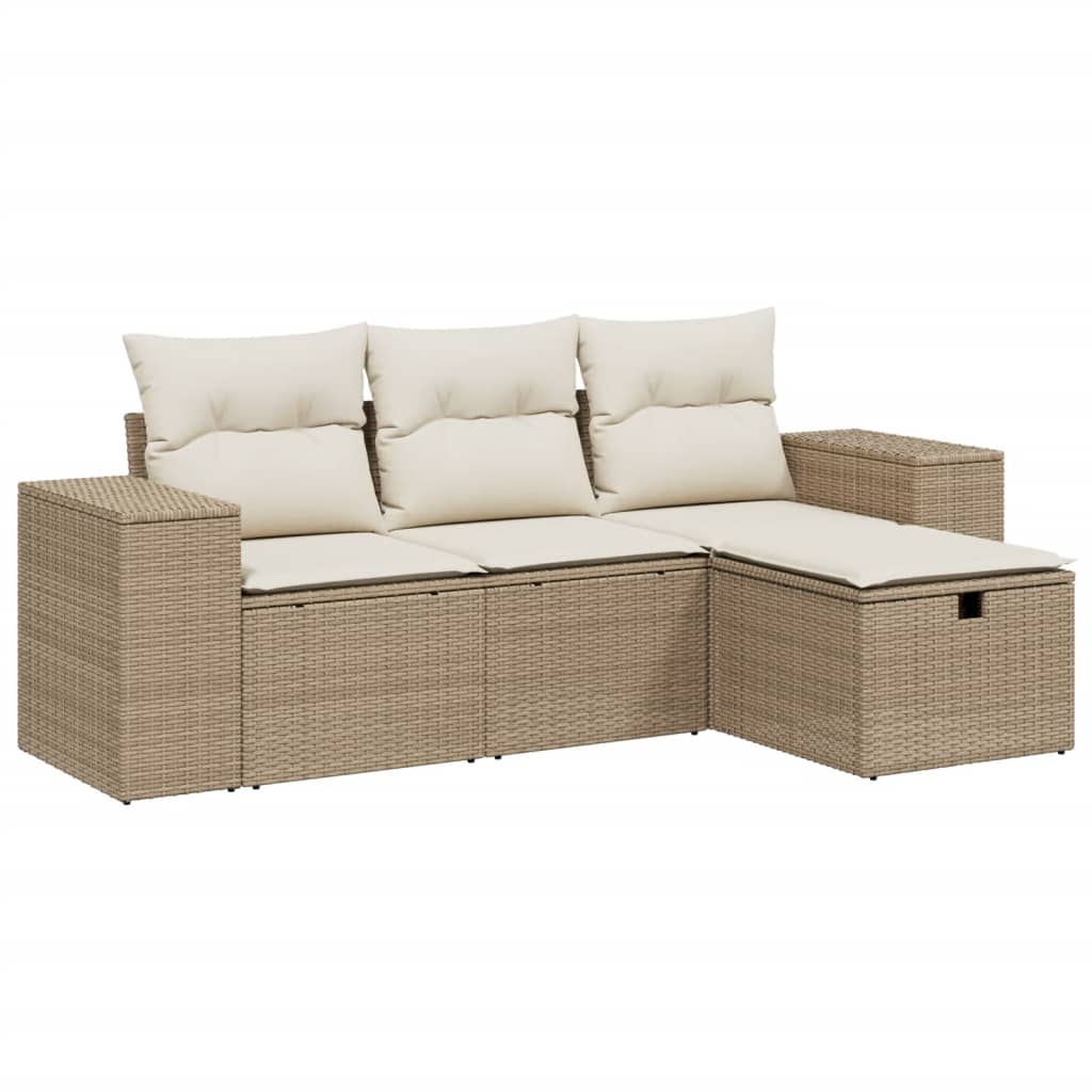 4-delige Loungeset met kussens poly rattan beige is nu te koop bij PeponiXL, paradijselijk wonen!