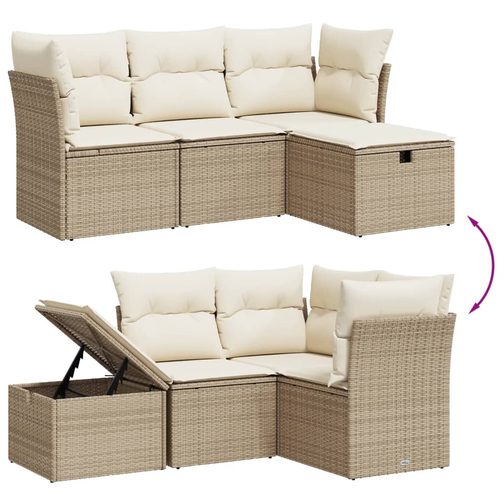 4-delige Loungeset met kussens poly rattan beige is nu te koop bij PeponiXL, paradijselijk wonen!