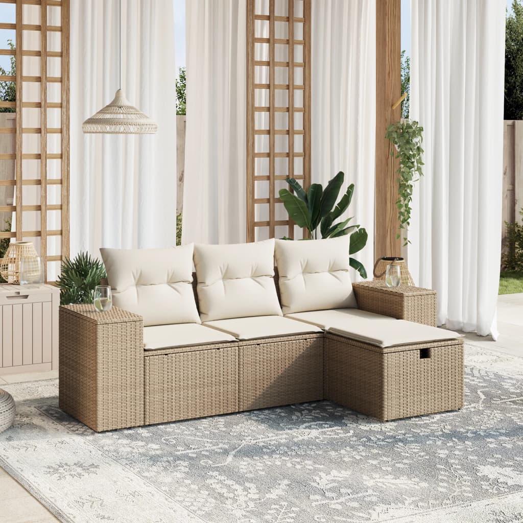 4-delige Loungeset met kussens poly rattan beige is nu te koop bij PeponiXL, paradijselijk wonen!