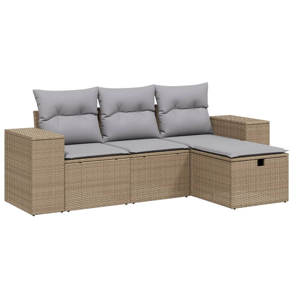 4-delige Loungeset met kussens poly rattan gemengd beige
