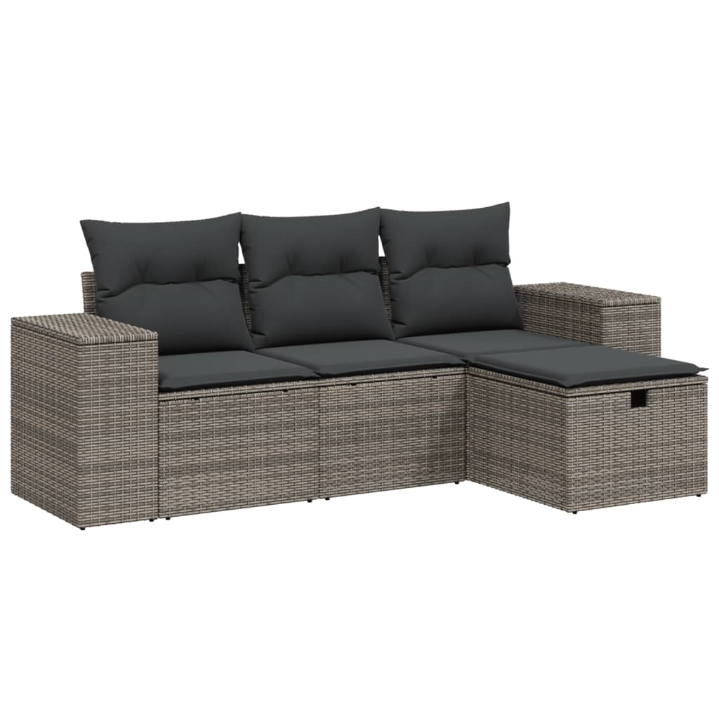 4-delige Loungeset met kussens poly rattan grijs is nu te koop bij PeponiXL, paradijselijk wonen!