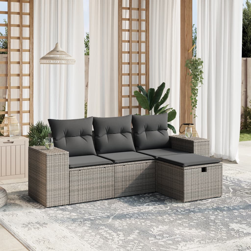 4-delige Loungeset met kussens poly rattan grijs is nu te koop bij PeponiXL, paradijselijk wonen!