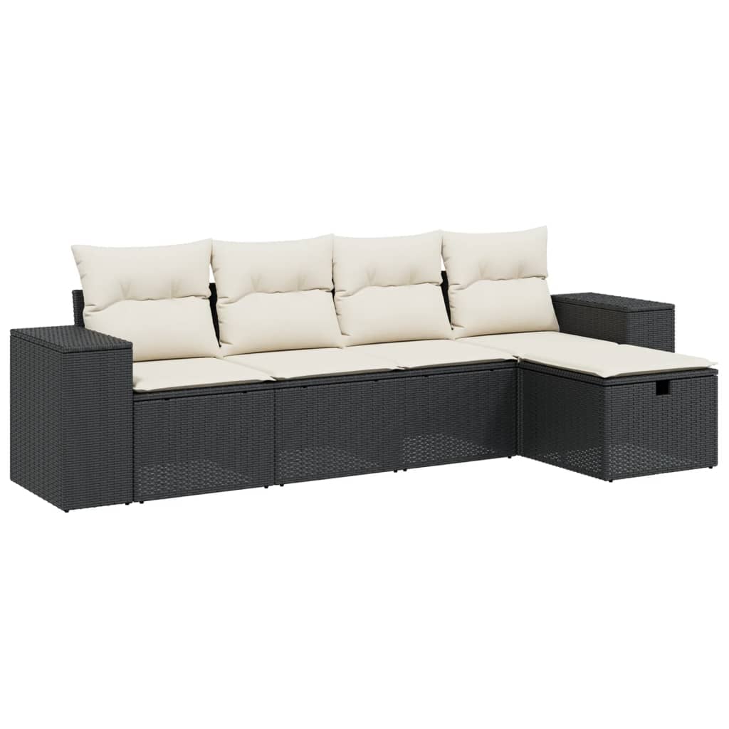 5-delige Loungeset met kussens poly rattan zwart is nu te koop bij PeponiXL, paradijselijk wonen!