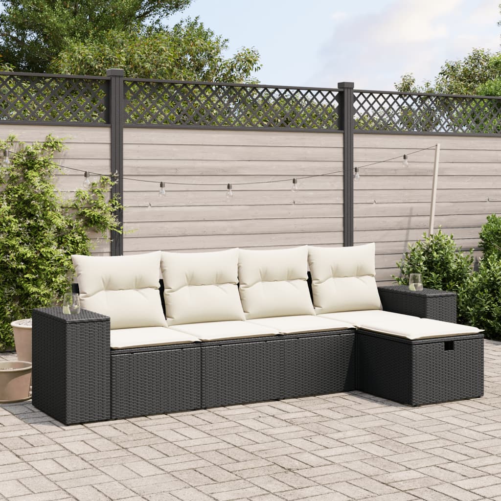 5-delige Loungeset met kussens poly rattan zwart is nu te koop bij PeponiXL, paradijselijk wonen!