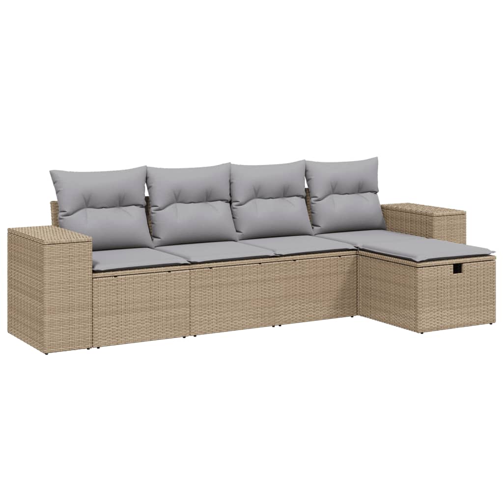 5-delige Loungeset met kussens poly rattan gemengd beige
