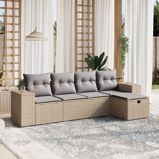 5-delige Loungeset met kussens poly rattan gemengd beige is nu te koop bij PeponiXL, paradijselijk wonen!