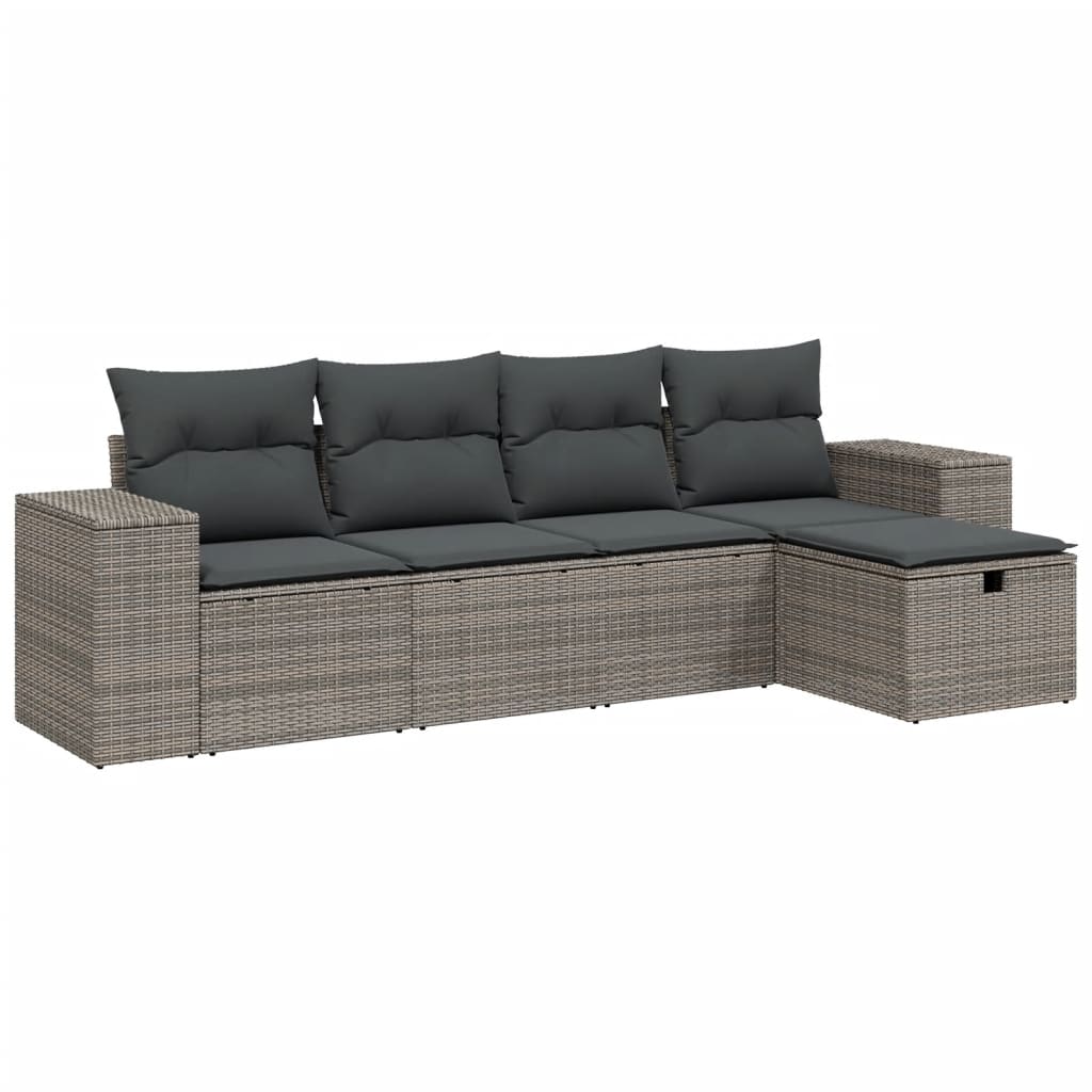 5-delige Loungeset met kussens poly rattan grijs is nu te koop bij PeponiXL, paradijselijk wonen!