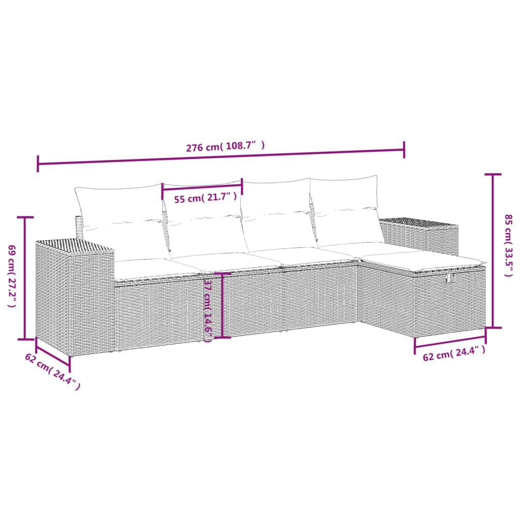 5-delige Loungeset met kussens poly rattan grijs is nu te koop bij PeponiXL, paradijselijk wonen!