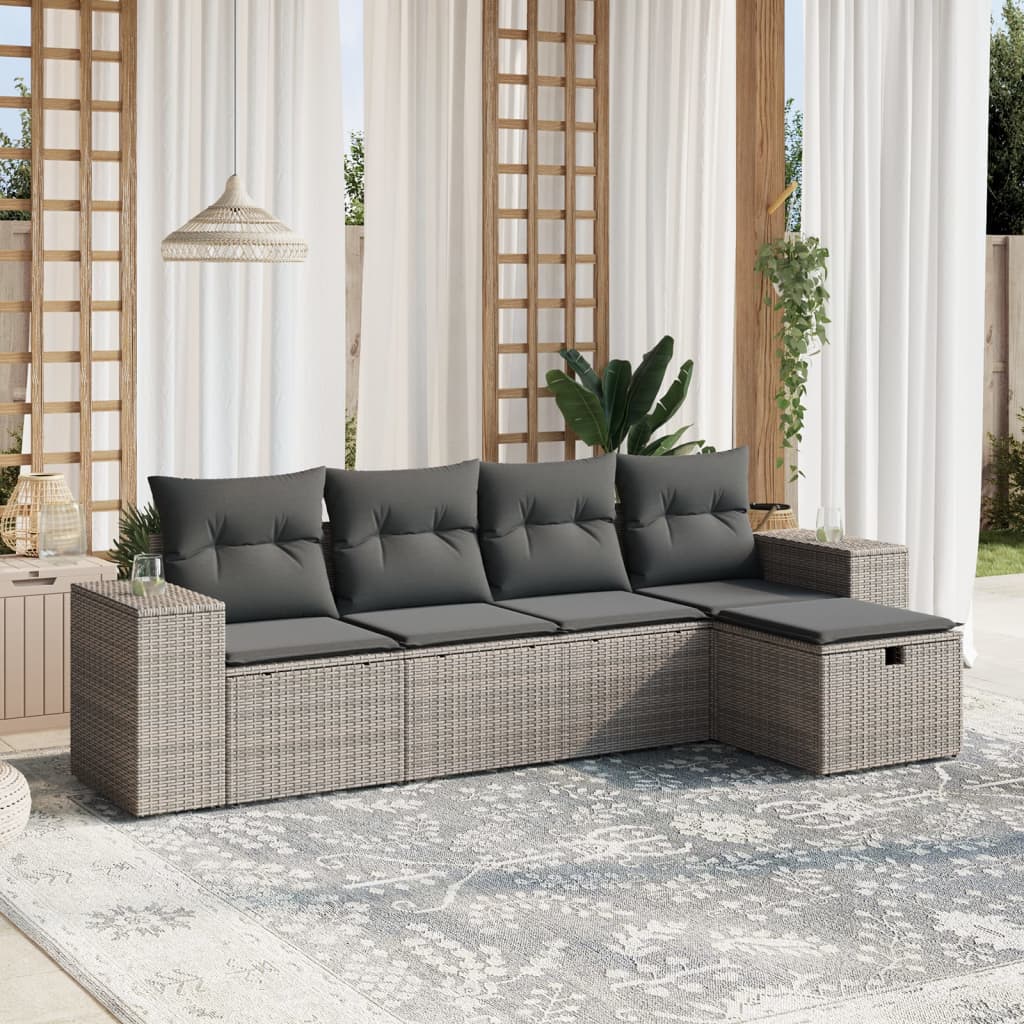 5-delige Loungeset met kussens poly rattan grijs is nu te koop bij PeponiXL, paradijselijk wonen!