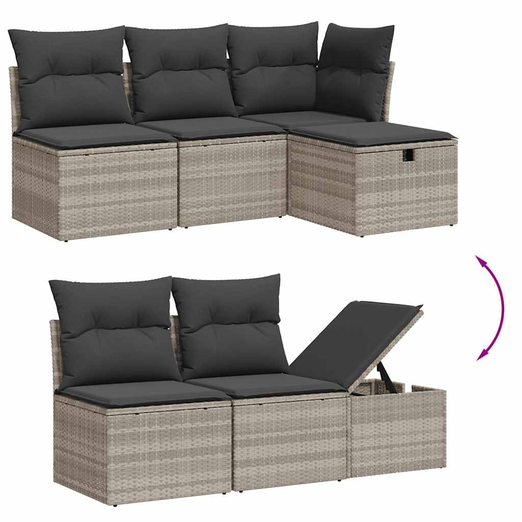 5-delige Loungeset met kussens poly rattan lichtgrijs