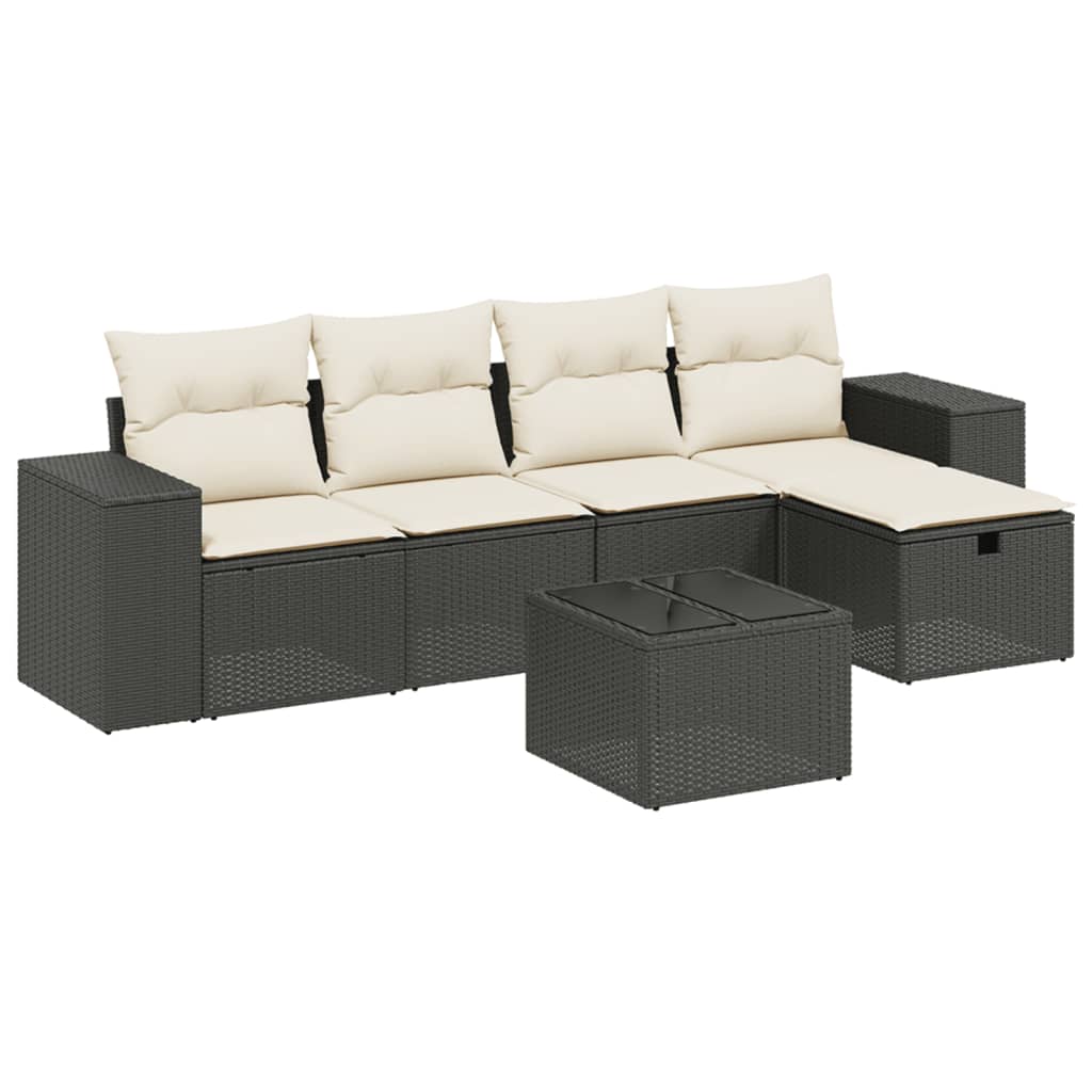 6-delige Loungeset met kussens poly rattan zwart is nu te koop bij PeponiXL, paradijselijk wonen!