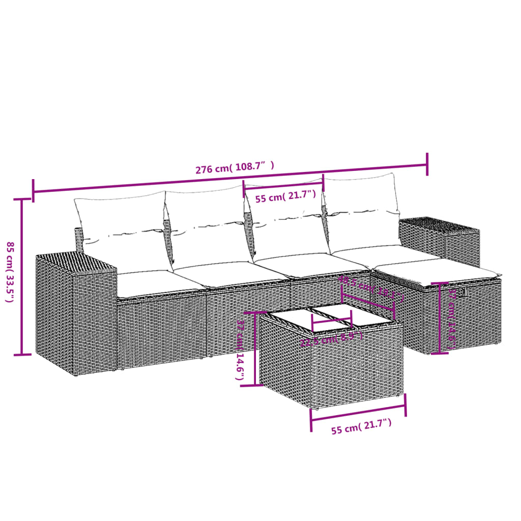 6-delige Loungeset met kussens poly rattan zwart is nu te koop bij PeponiXL, paradijselijk wonen!