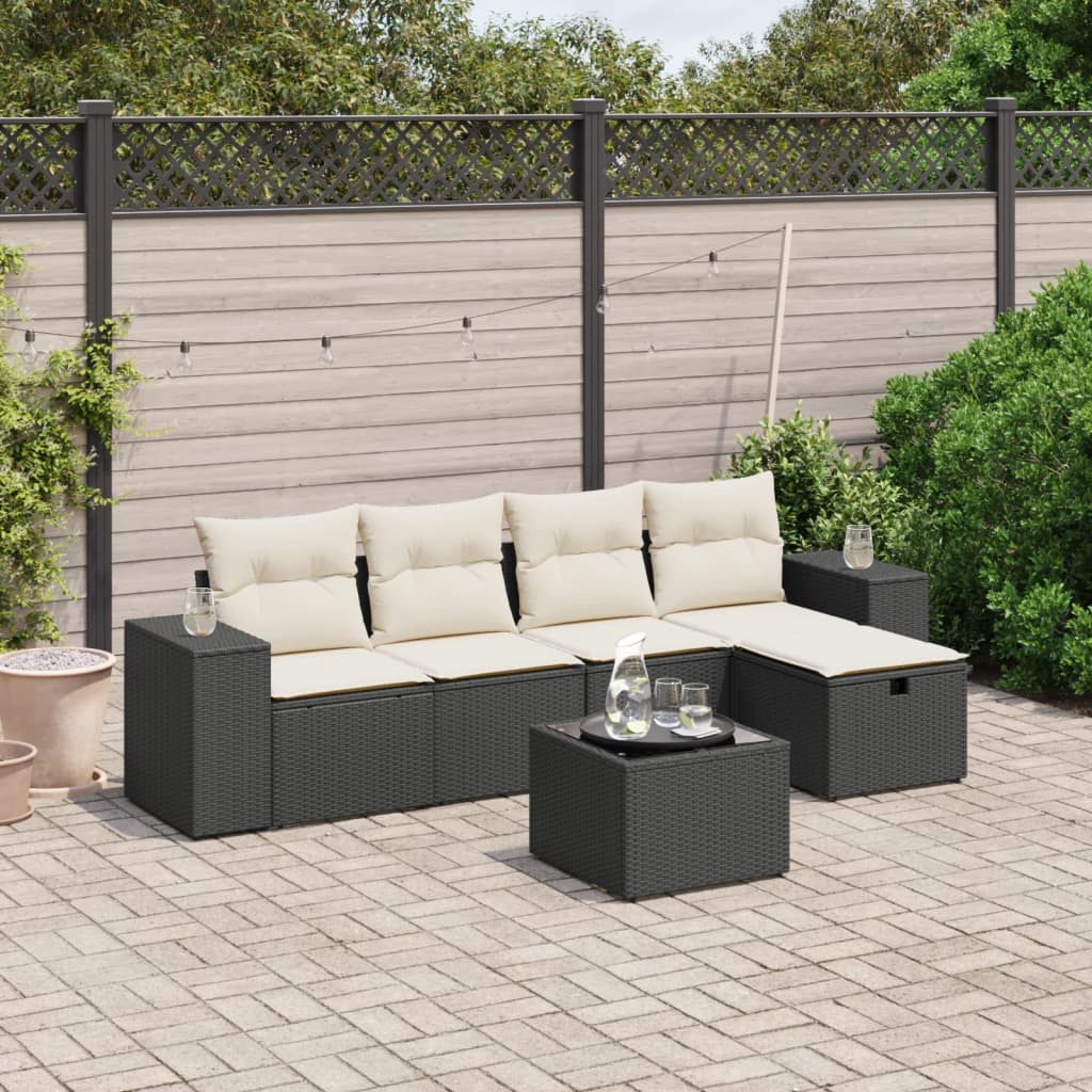 6-delige Loungeset met kussens poly rattan zwart is nu te koop bij PeponiXL, paradijselijk wonen!