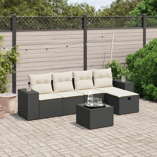 6-delige Loungeset met kussens poly rattan zwart is nu te koop bij PeponiXL, paradijselijk wonen!