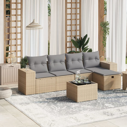 6-delige Loungeset met kussens poly rattan gemengd beige is nu te koop bij PeponiXL, paradijselijk wonen!