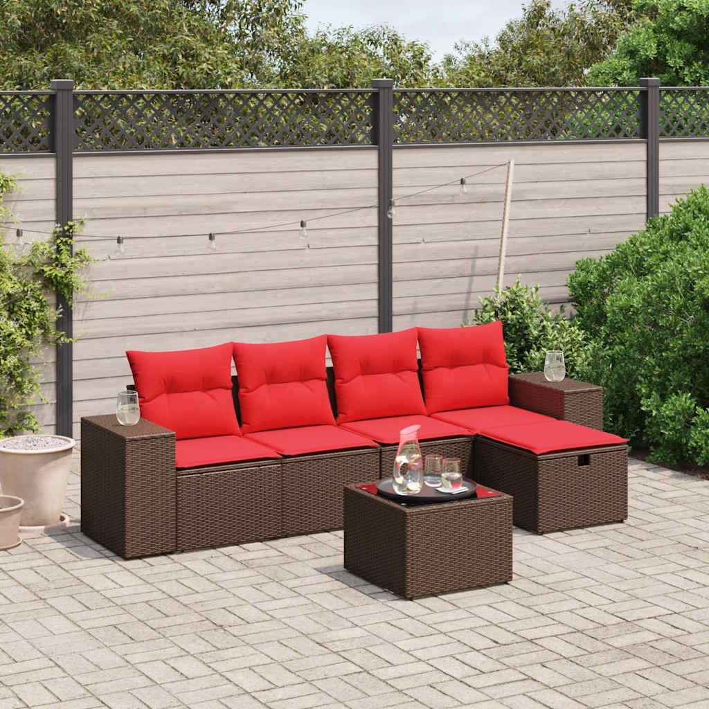 6-delige tuinbankset met kussens, bruin polyrotan is nu te koop bij PeponiXL, paradijselijk wonen!