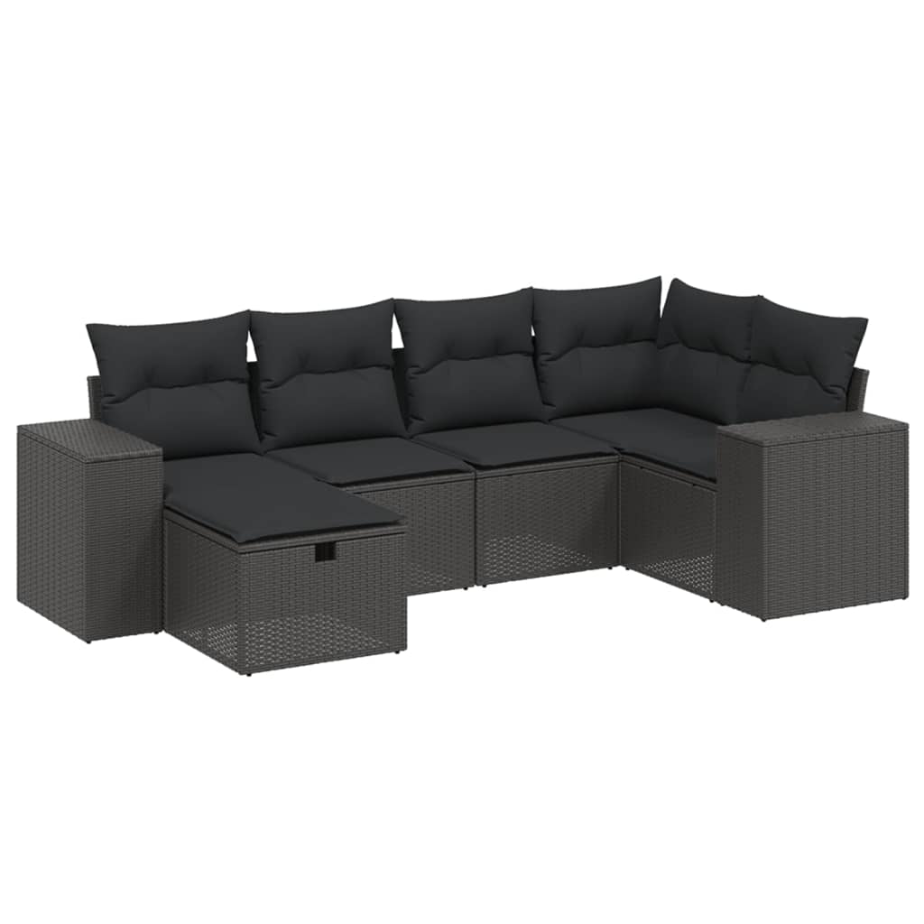 6-delige Loungeset met kussens poly rattan zwart is nu te koop bij PeponiXL, paradijselijk wonen!