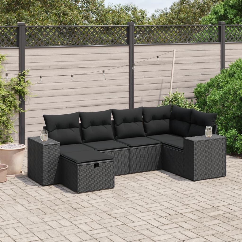 6-delige Loungeset met kussens poly rattan zwart is nu te koop bij PeponiXL, paradijselijk wonen!