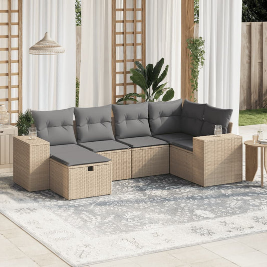 6-delige Loungeset met kussens poly rattan gemengd beige is nu te koop bij PeponiXL, paradijselijk wonen!