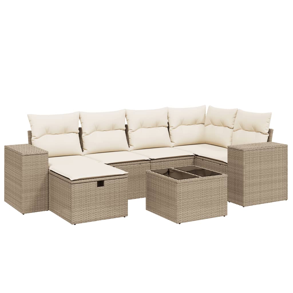 7-delige Loungeset met kussens poly rattan beige is nu te koop bij PeponiXL, paradijselijk wonen!