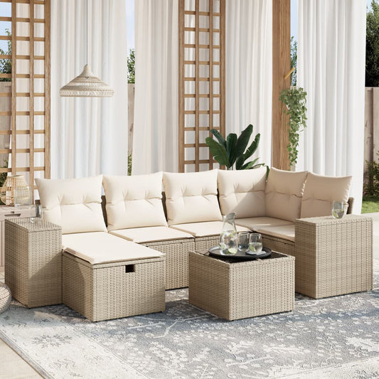 7-delige Loungeset met kussens poly rattan beige is nu te koop bij PeponiXL, paradijselijk wonen!