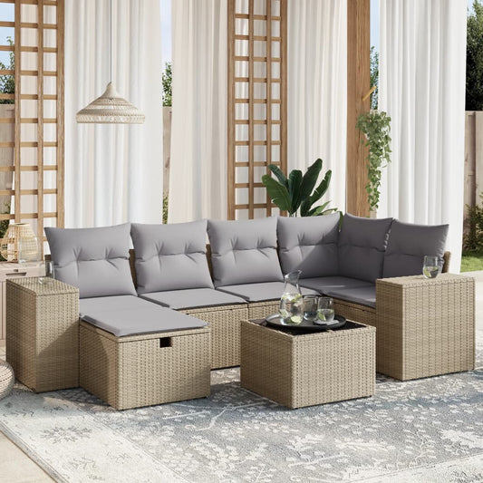 7-delige Loungeset met kussens poly rattan gemengd beige is nu te koop bij PeponiXL, paradijselijk wonen!