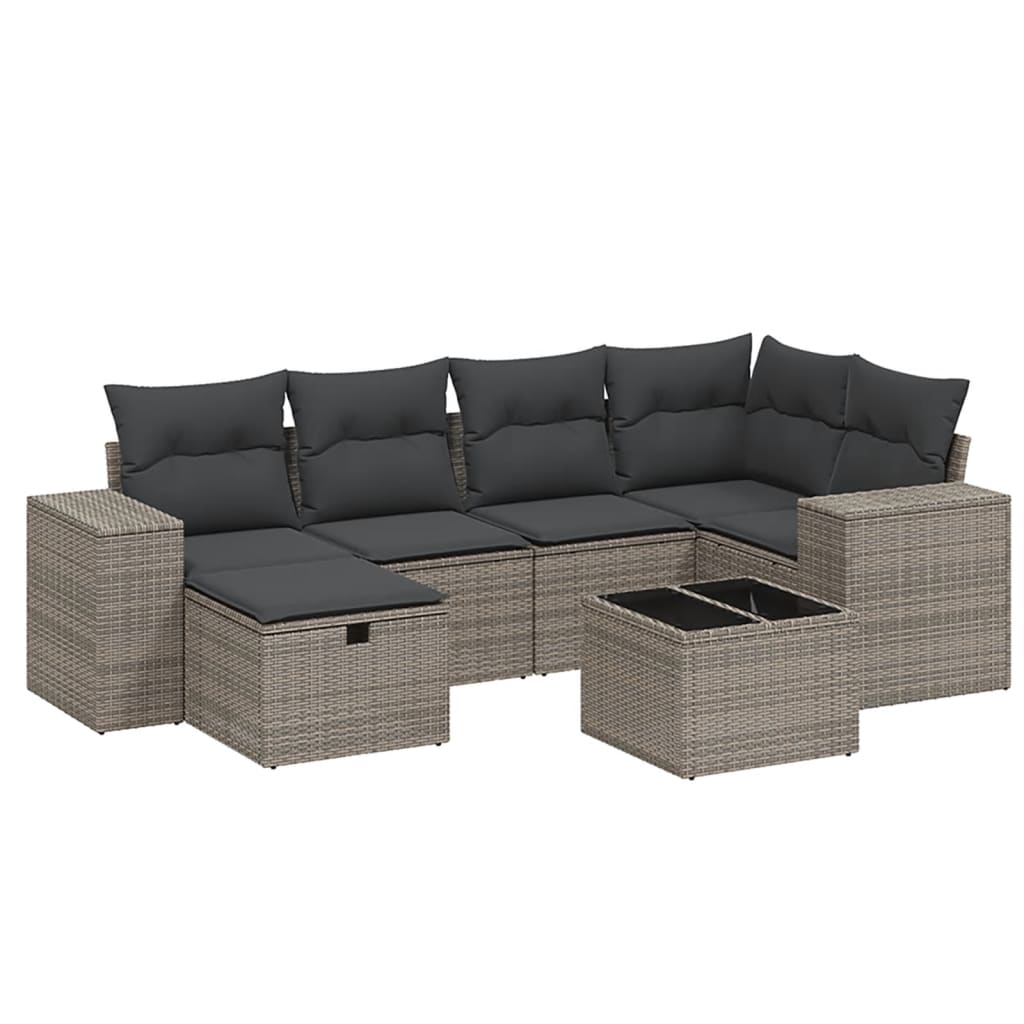 7-delige Loungeset met kussens poly rattan grijs is nu te koop bij PeponiXL, paradijselijk wonen!