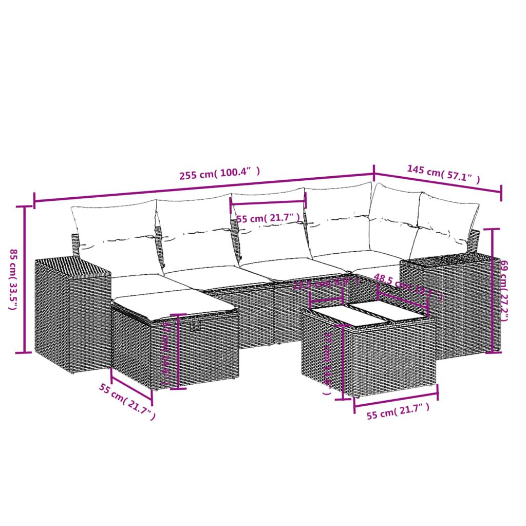 7-delige Loungeset met kussens poly rattan grijs is nu te koop bij PeponiXL, paradijselijk wonen!
