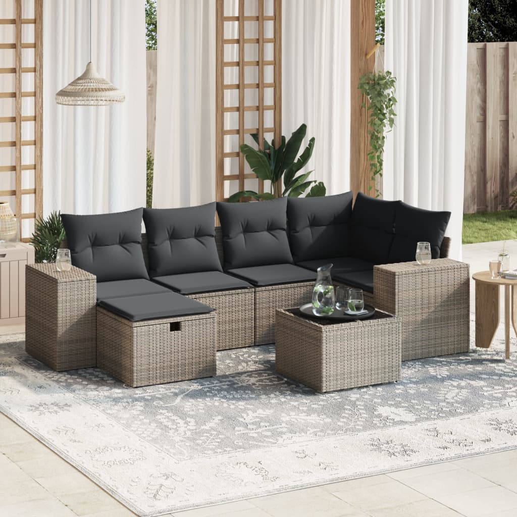 7-delige Loungeset met kussens poly rattan grijs is nu te koop bij PeponiXL, paradijselijk wonen!