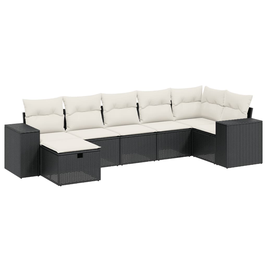 7-delige Loungeset met kussens poly rattan zwart is nu te koop bij PeponiXL, paradijselijk wonen!