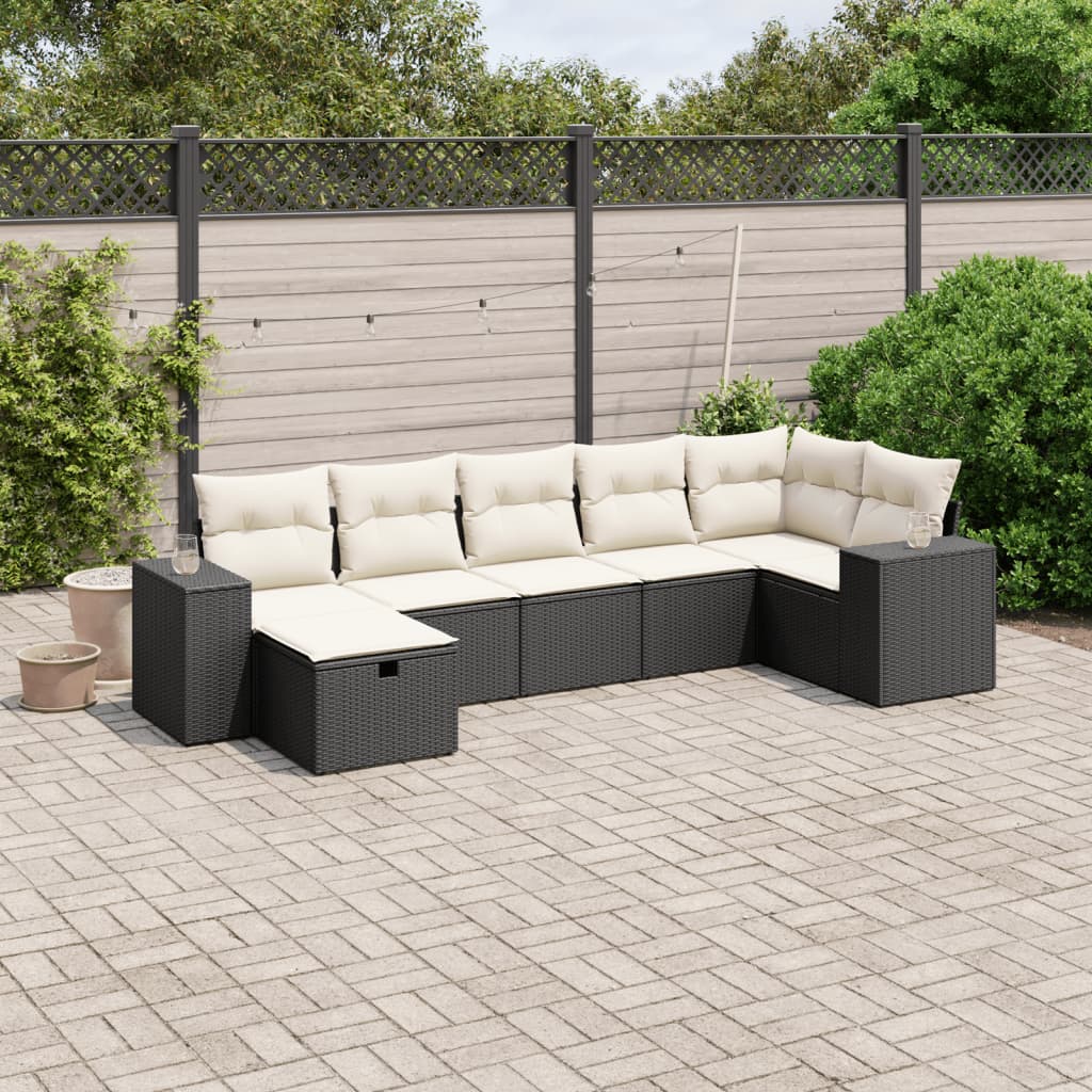 7-delige Loungeset met kussens poly rattan zwart is nu te koop bij PeponiXL, paradijselijk wonen!