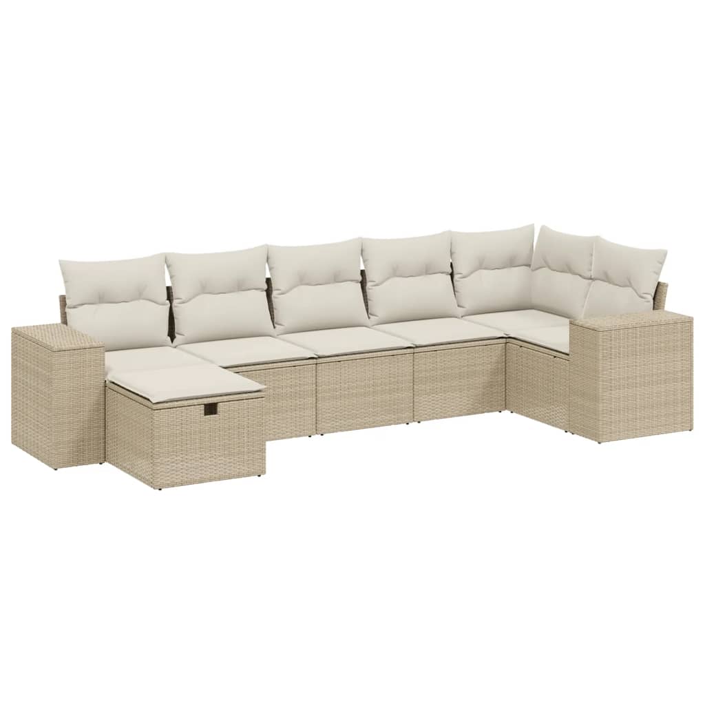7-delige Loungeset met kussens poly rattan beige is nu te koop bij PeponiXL, paradijselijk wonen!
