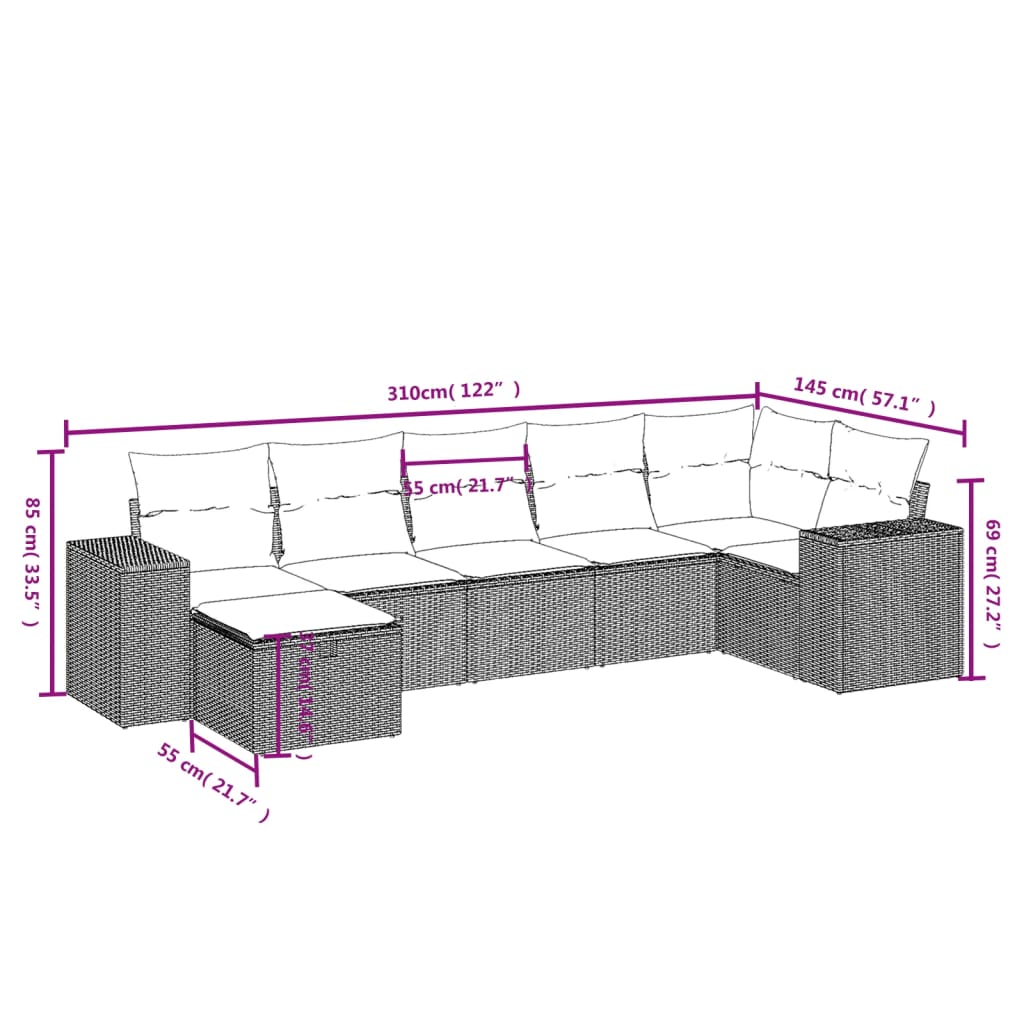 7-delige Loungeset met kussens poly rattan beige is nu te koop bij PeponiXL, paradijselijk wonen!