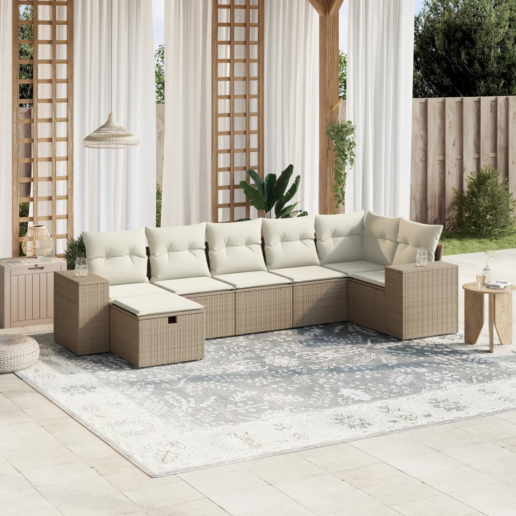 7-delige Loungeset met kussens poly rattan beige is nu te koop bij PeponiXL, paradijselijk wonen!