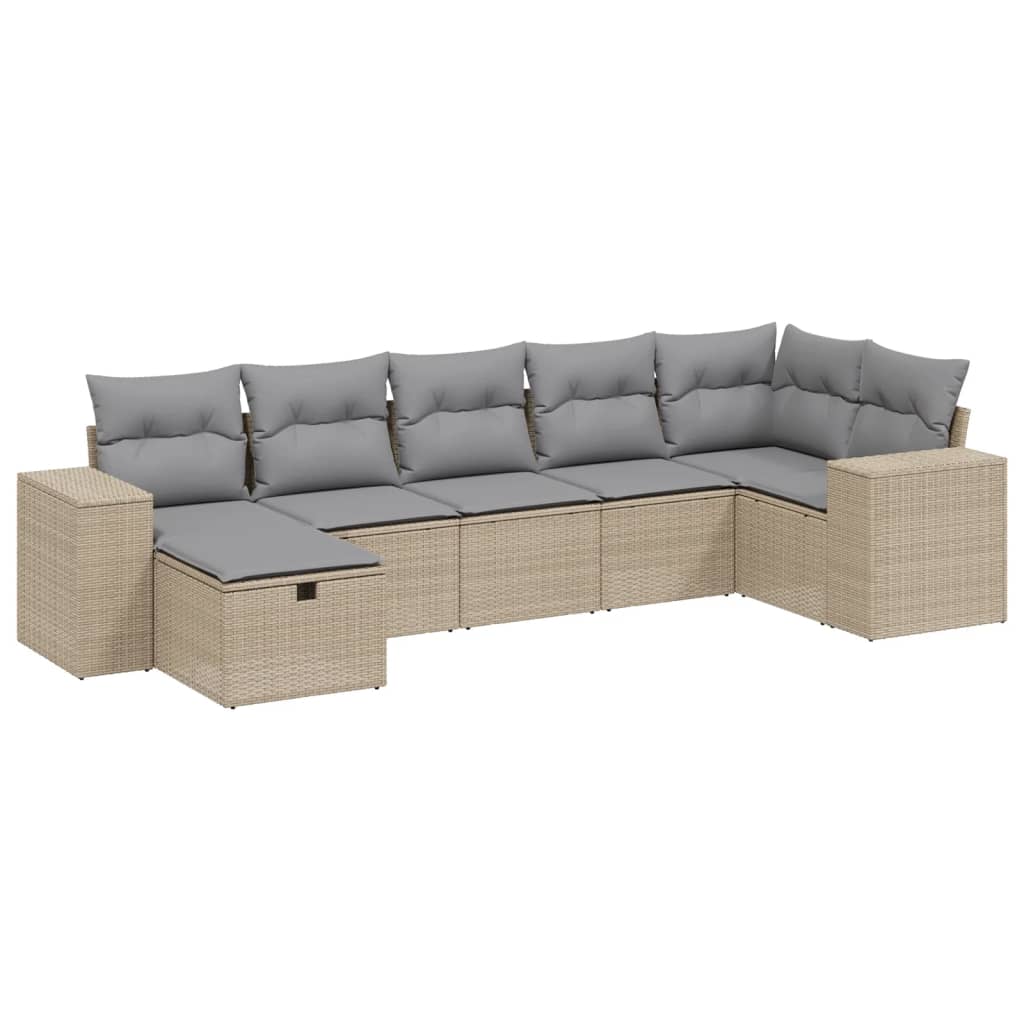 7-delige Loungeset met kussens poly rattan gemengd beige