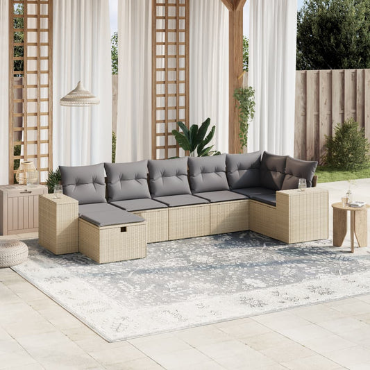 7-delige Loungeset met kussens poly rattan gemengd beige is nu te koop bij PeponiXL, paradijselijk wonen!