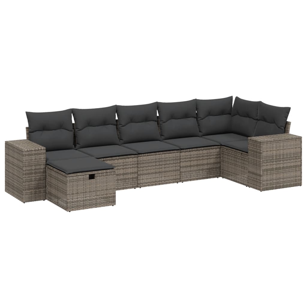 7-delige Loungeset met kussens poly rattan grijs is nu te koop bij PeponiXL, paradijselijk wonen!