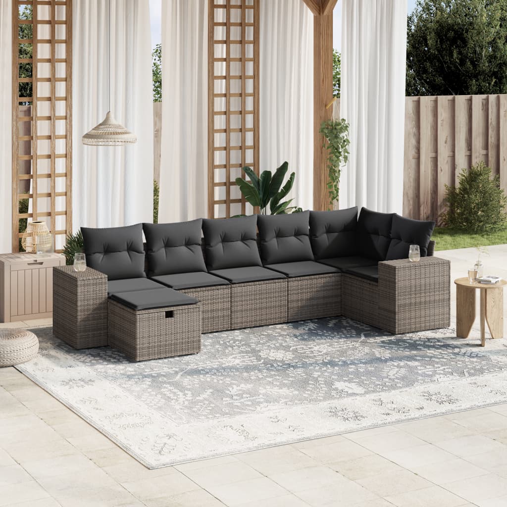 7-delige Loungeset met kussens poly rattan grijs is nu te koop bij PeponiXL, paradijselijk wonen!