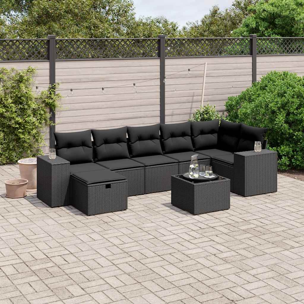 8-delige Loungeset met kussens poly rattan zwart is nu te koop bij PeponiXL, paradijselijk wonen!