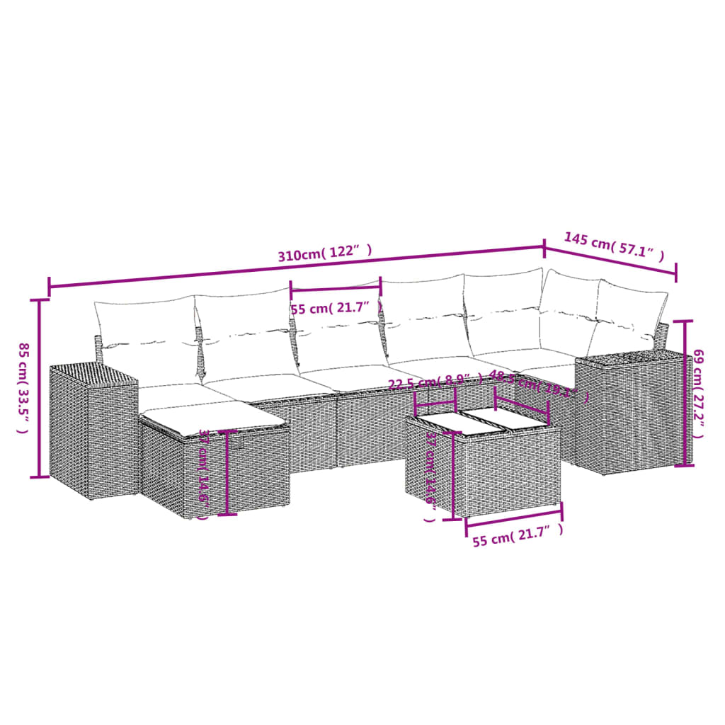 8-delige Loungeset met kussens poly rattan zwart is nu te koop bij PeponiXL, paradijselijk wonen!
