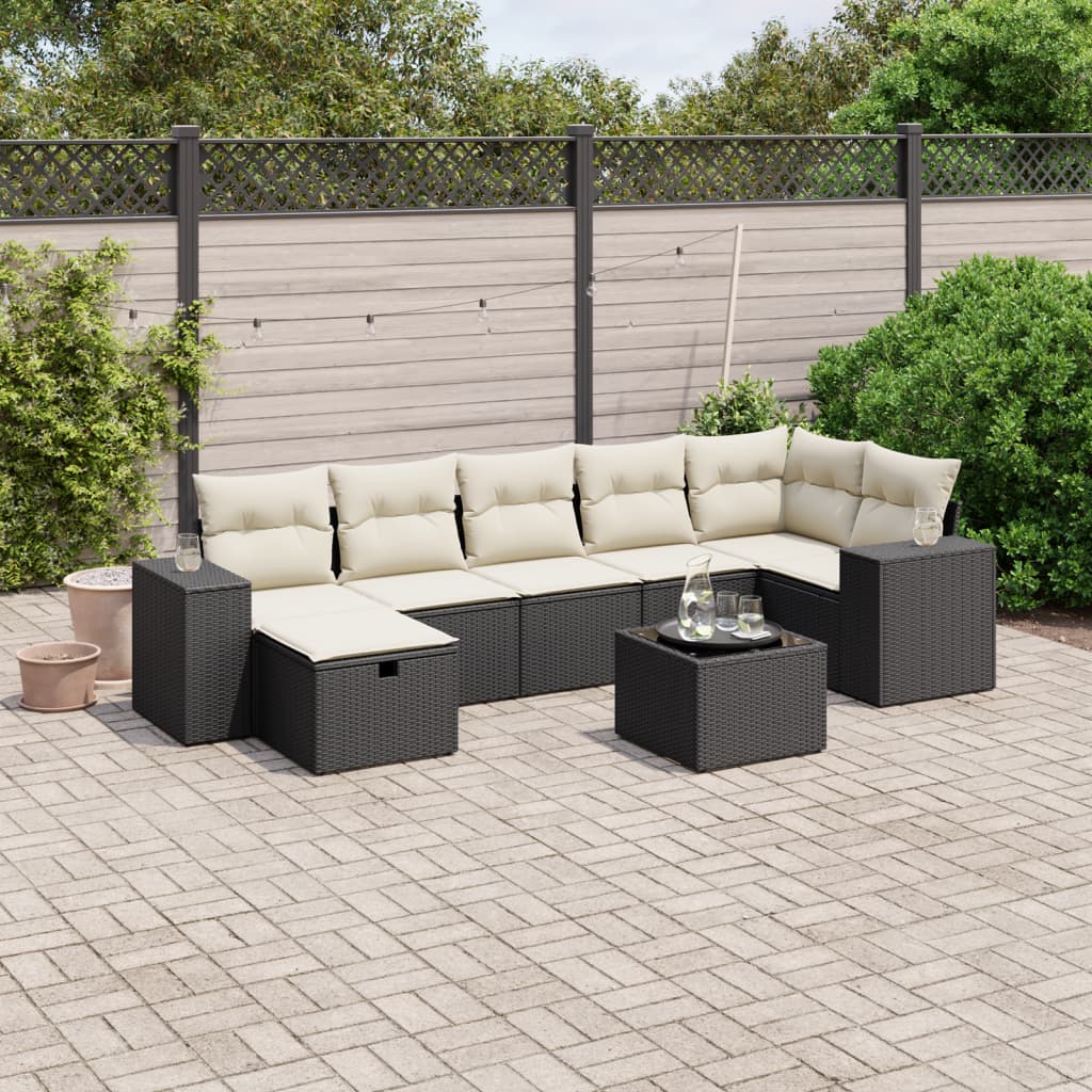 8-delige Loungeset met kussens poly rattan zwart is nu te koop bij PeponiXL, paradijselijk wonen!
