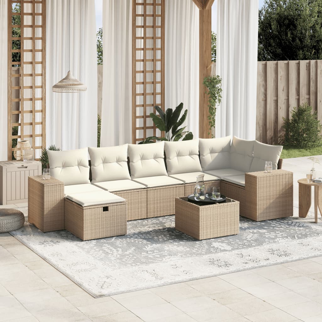 8-delige Loungeset met kussens poly rattan beige is nu te koop bij PeponiXL, paradijselijk wonen!