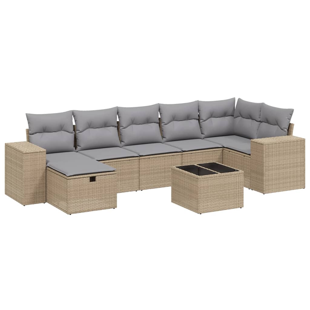 8-delige Loungeset met kussens poly rattan gemengd beige