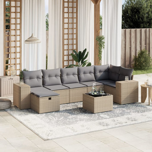 8-delige Loungeset met kussens poly rattan gemengd beige is nu te koop bij PeponiXL, paradijselijk wonen!