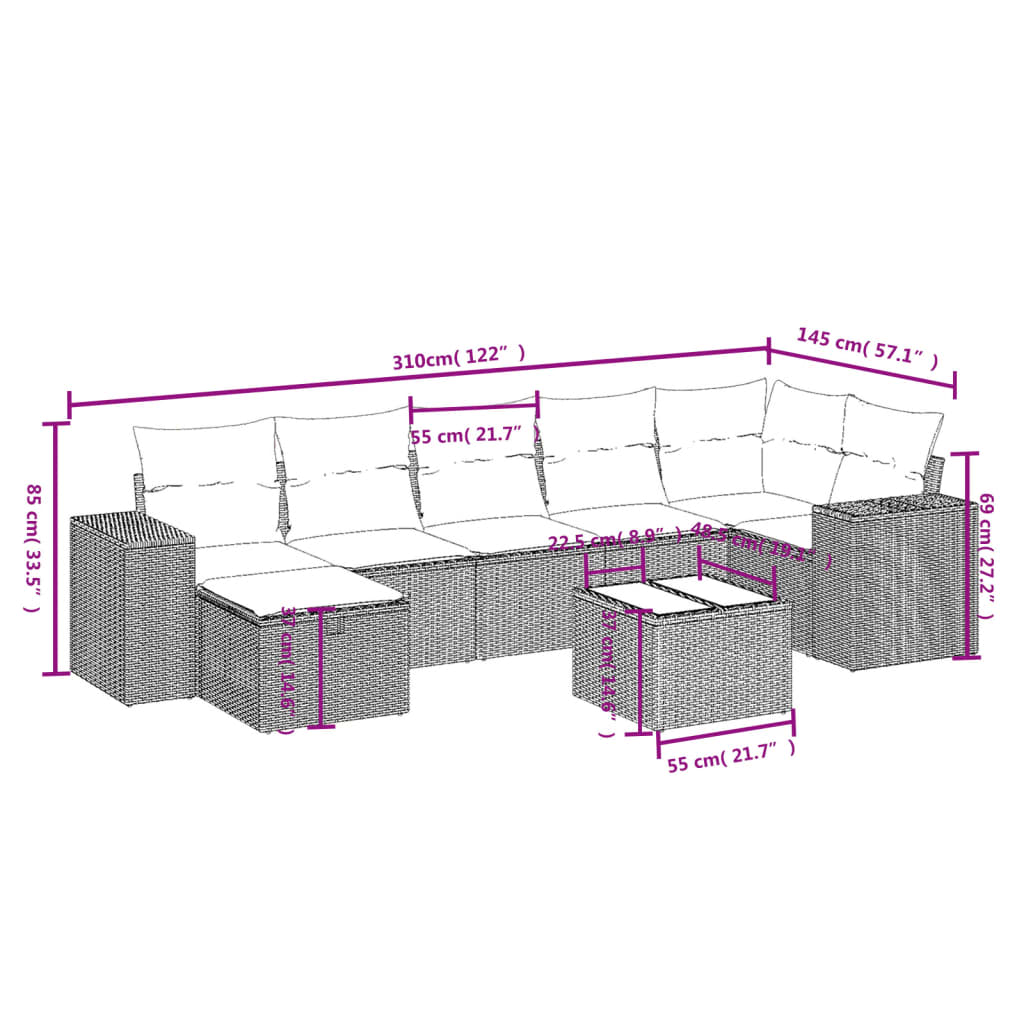 8-delige Loungeset met kussens poly rattan grijs is nu te koop bij PeponiXL, paradijselijk wonen!