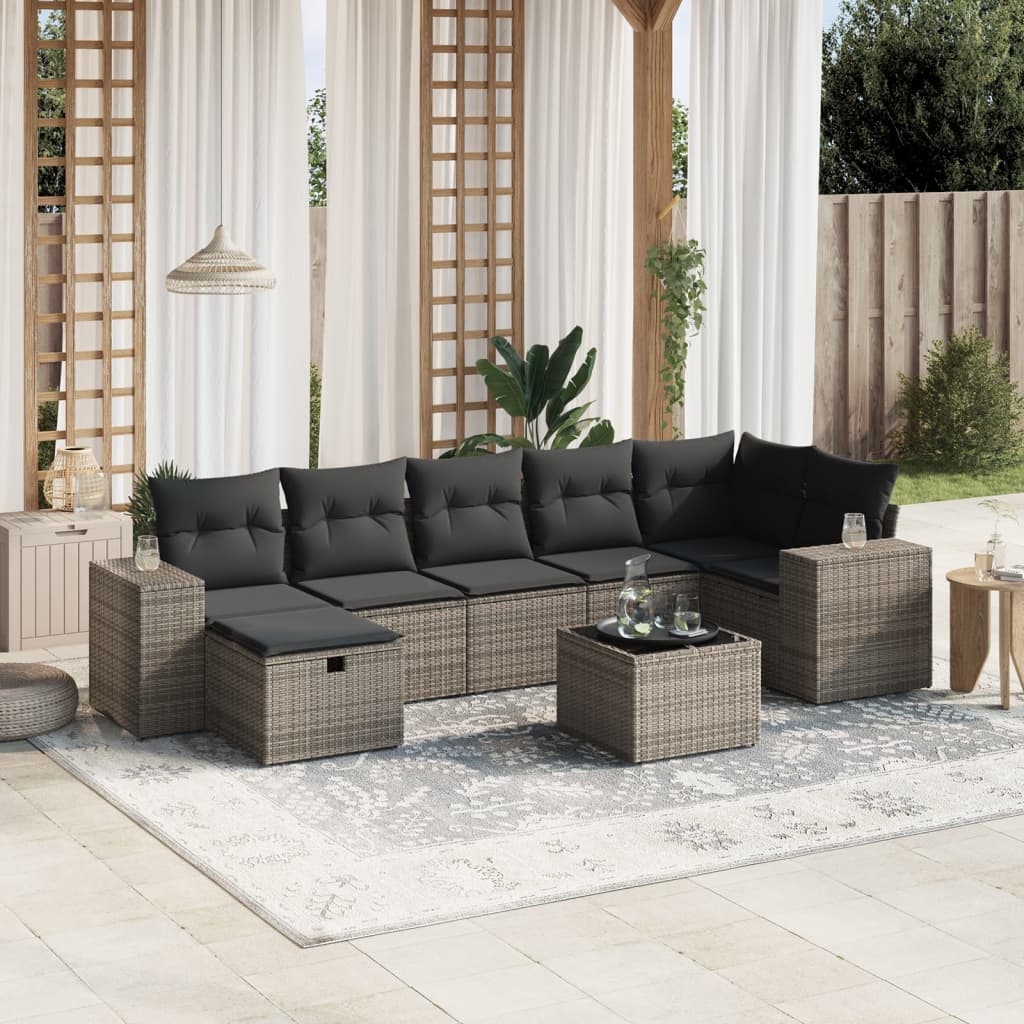 8-delige Loungeset met kussens poly rattan grijs is nu te koop bij PeponiXL, paradijselijk wonen!
