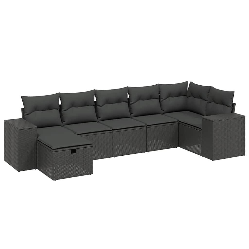 7-delige Loungeset met kussens poly rattan zwart is nu te koop bij PeponiXL, paradijselijk wonen!