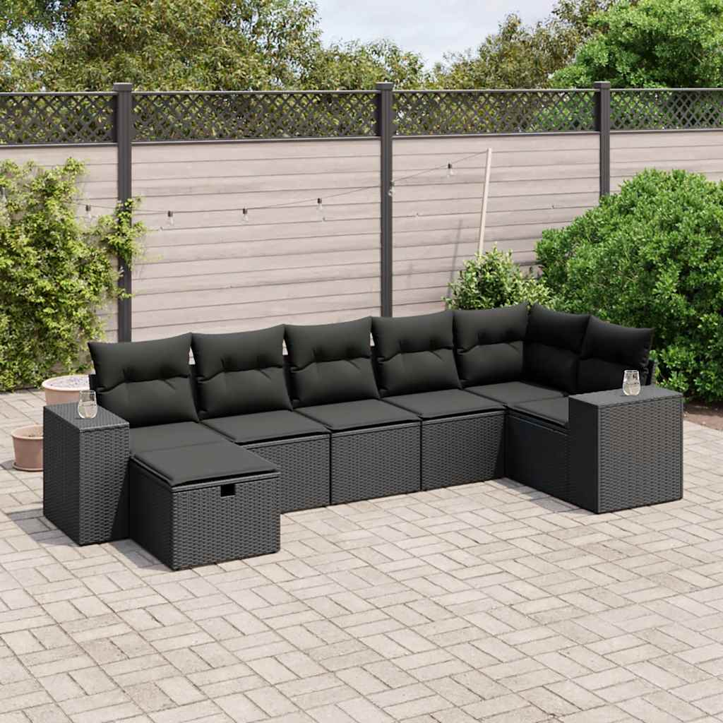 7-delige Loungeset met kussens poly rattan zwart is nu te koop bij PeponiXL, paradijselijk wonen!